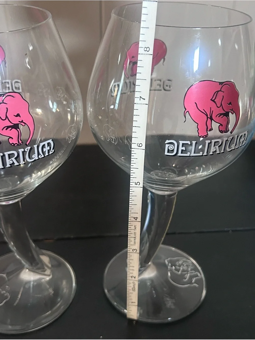 Pair Delirium Tremens Pink Elephant Belgian Beer Goblets Twisted Stem Glasses